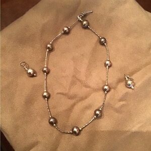 Chic Silver Beaded Necklace and Earring Set